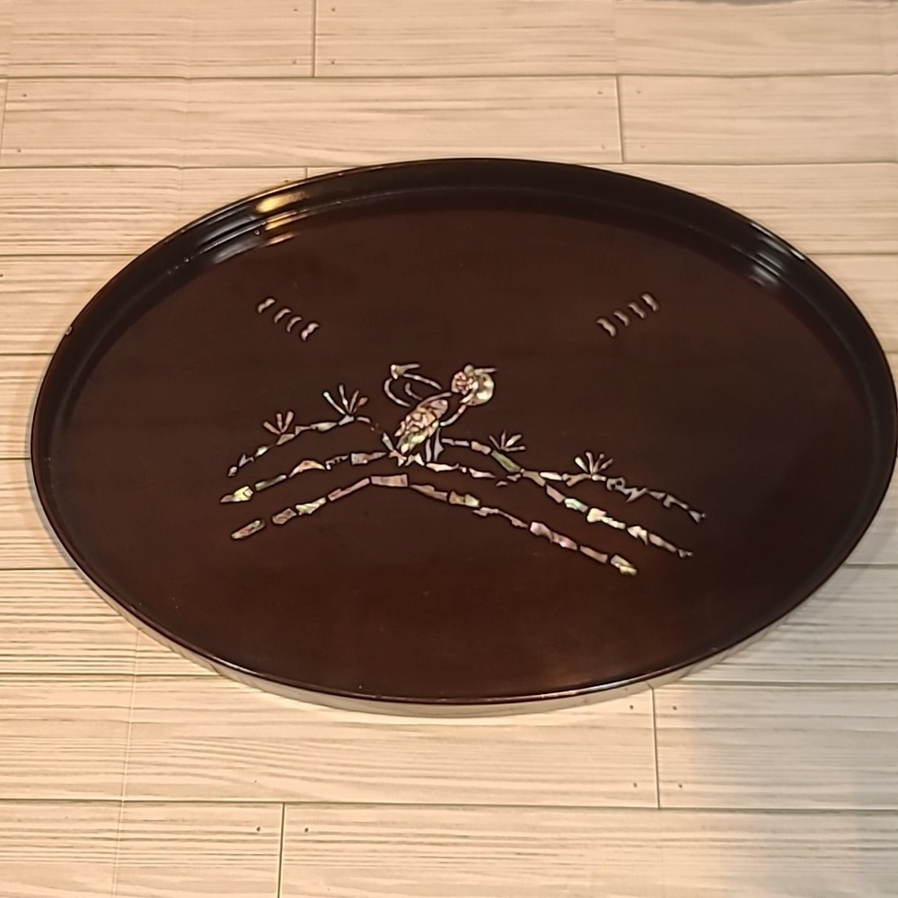 Wood with shell inlay serving tray